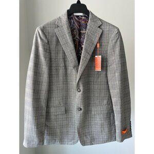 Tallia Men's Slim Fit Wool Sport Coat Blazer Grey Brown Plaid 42L